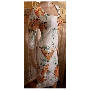 Eva Mendes XS White and Floral lace midi dress